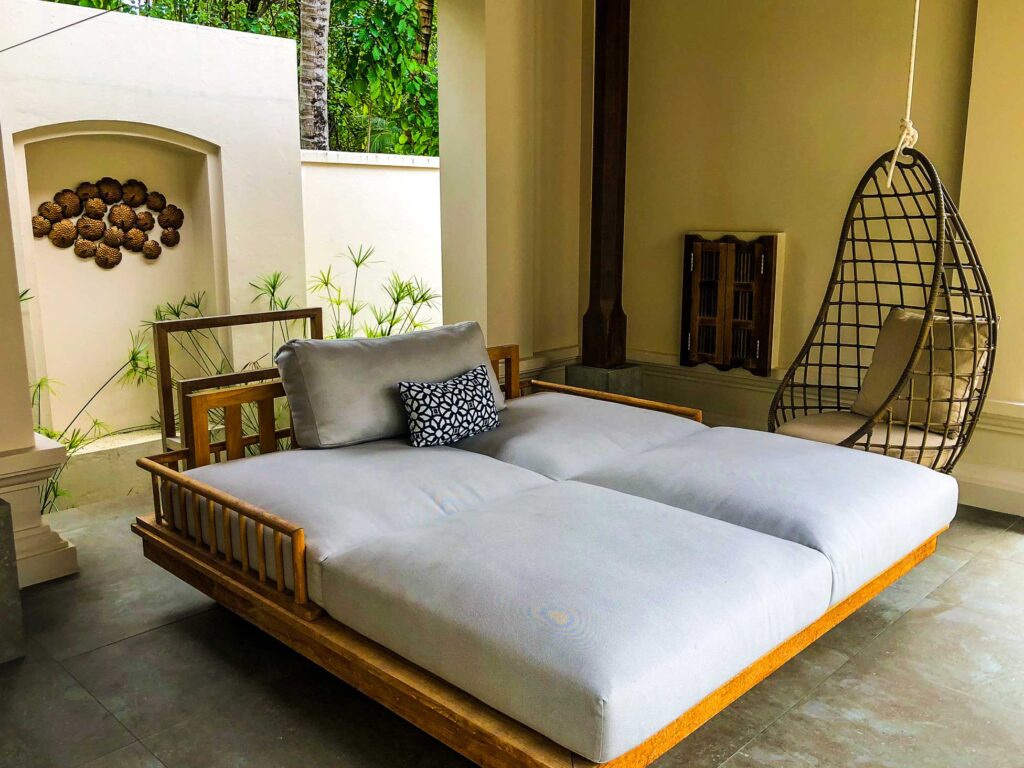 Conrad-Maldives-Deluxe-Beach-Villa-private-garden-with-outdoor-platform-bed